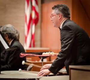 Photograph of a timpanist.