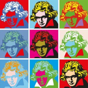 Images of Beethoven tiled in squares.